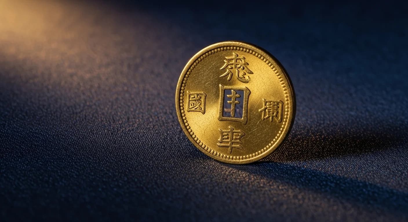 元禄小判の表面。慶長小判より金色の輝きが弱く、文字は同様に鮮明に刻まれている