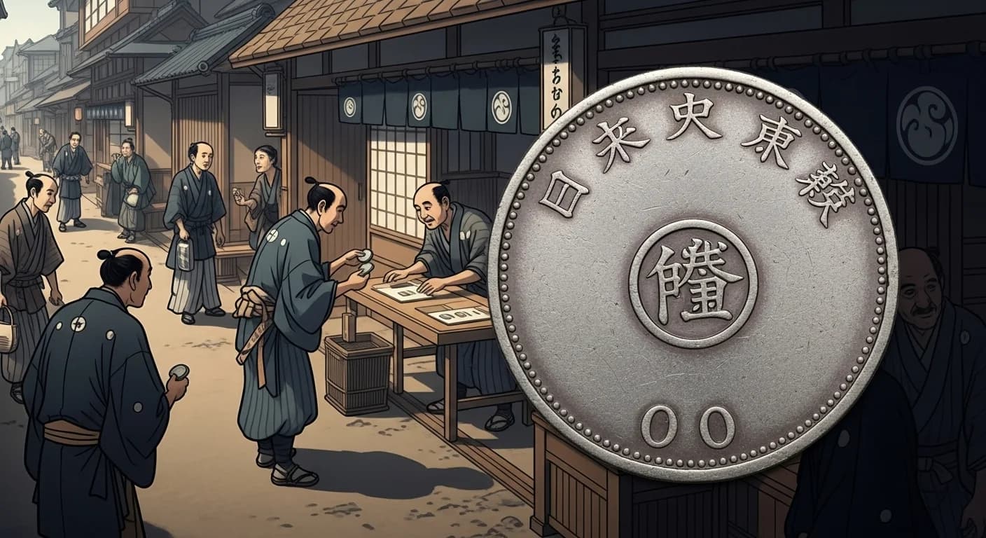 商人と豆板銀の取引風景