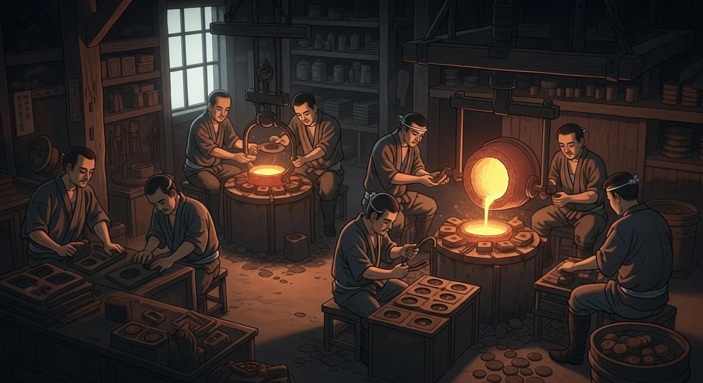 古代の銅山での採掘作業の様子