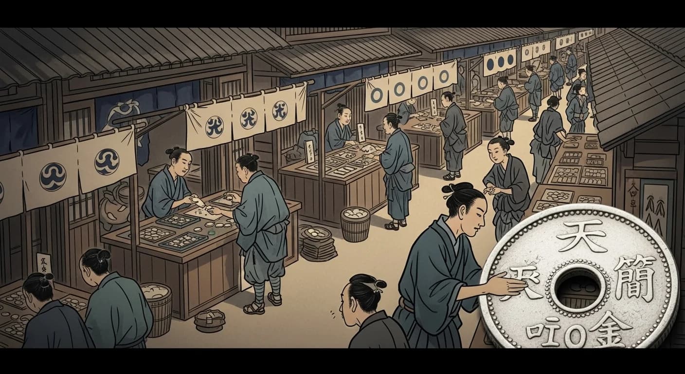 天保丁銀が流通する市場の様子