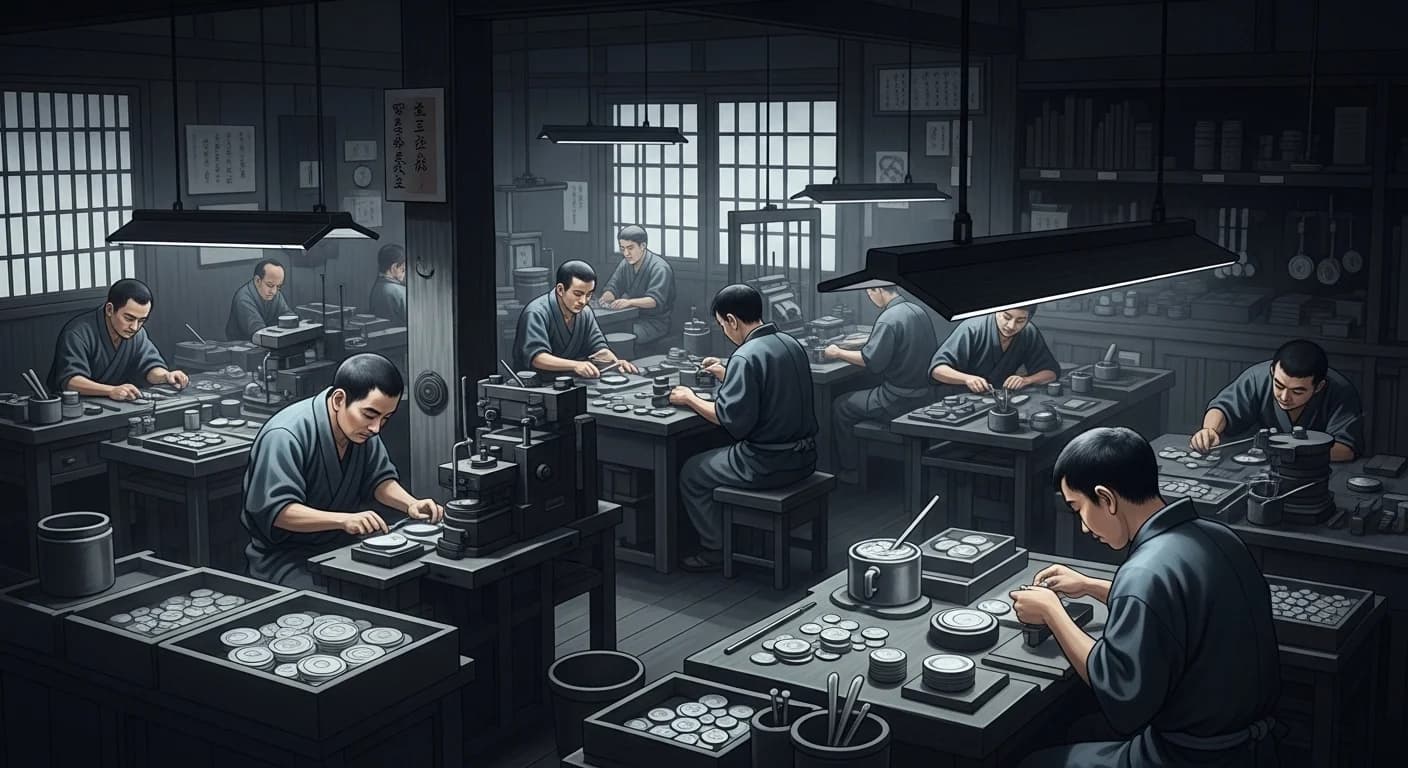 天保一朱銀の鋳造過程を描いたイメージ