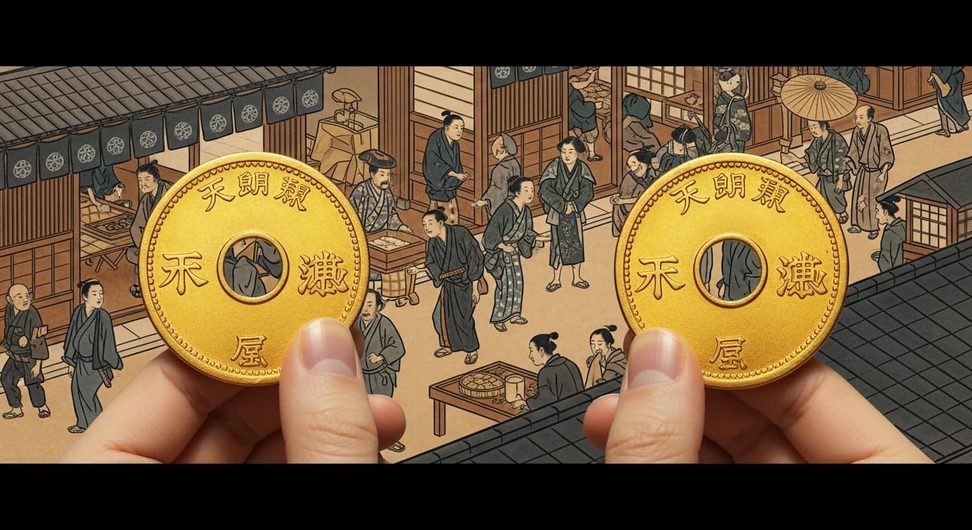 天正大判を手にする人々